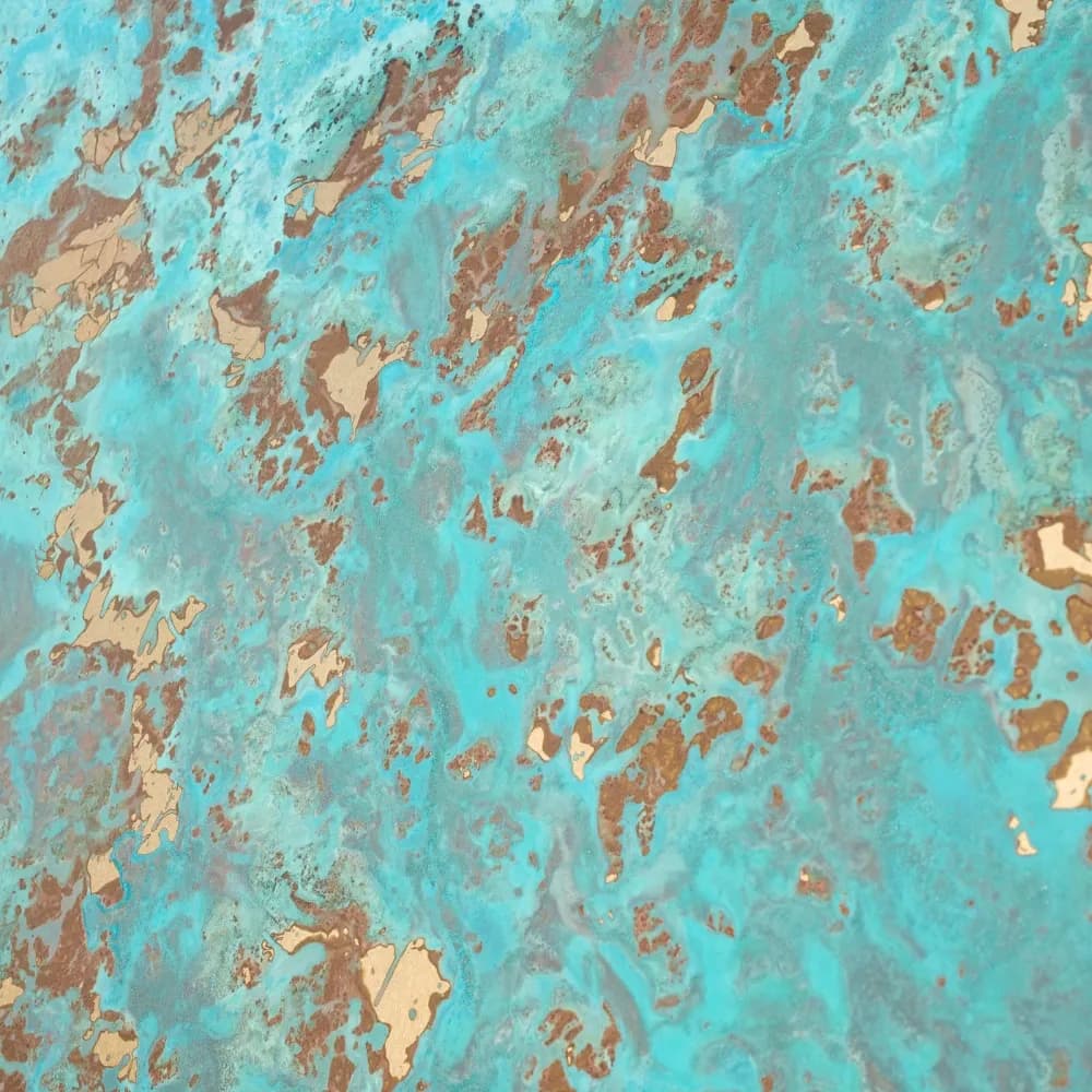 تشطيب عتيق Brass Ocean، زنجار فيروزي يتغيّم فوق نغمة نحاس أصفر