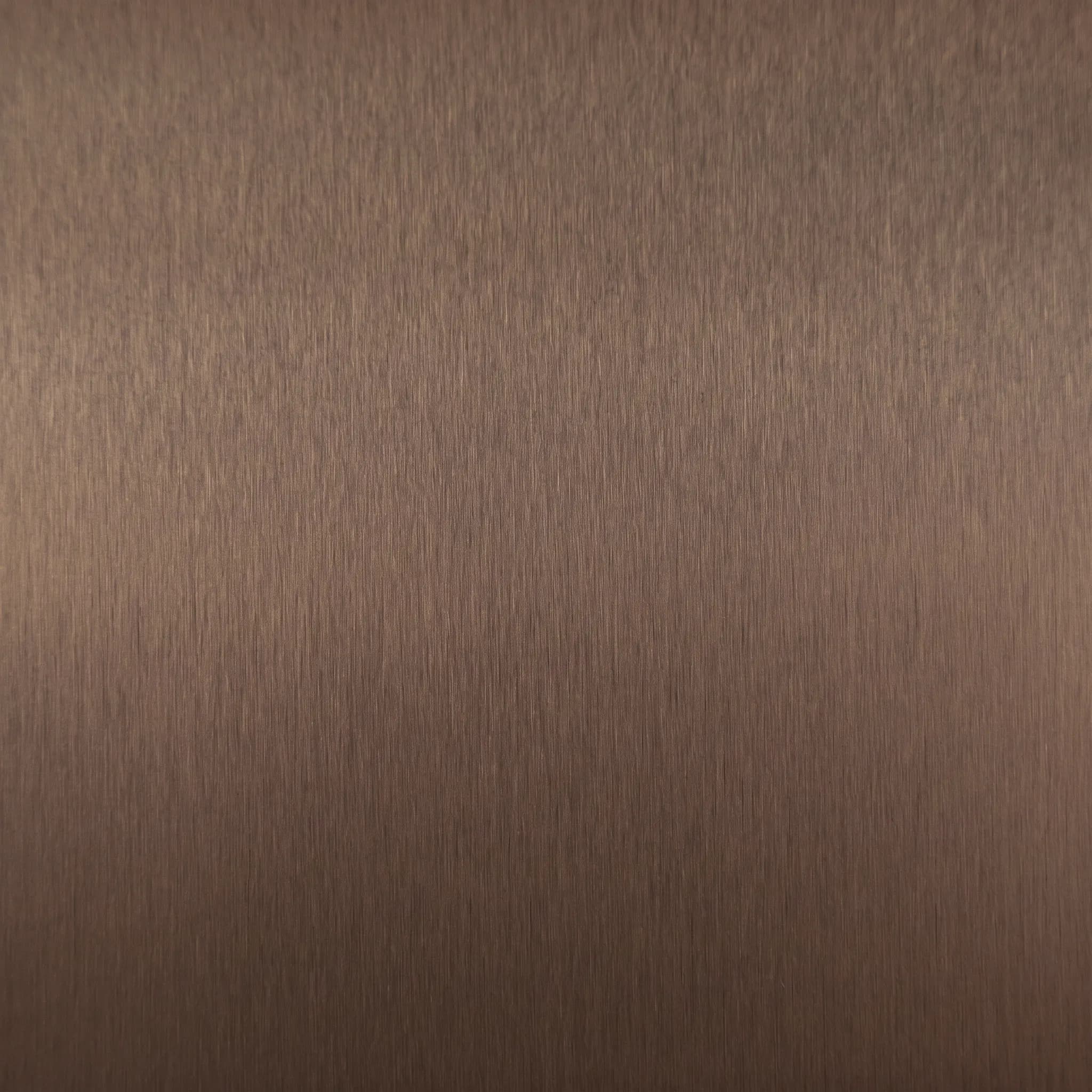 Bronze PVD on brush finish stainless sheet, fine vertical grain, full-frame close up