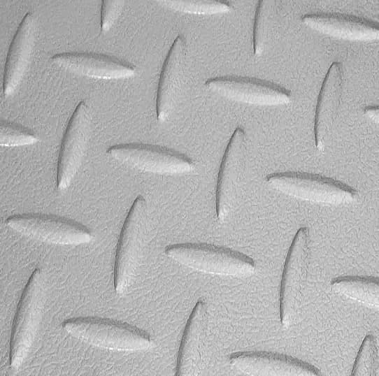 Silver stainless sheet with raised chequer bars over a pebbled leather-grain ground