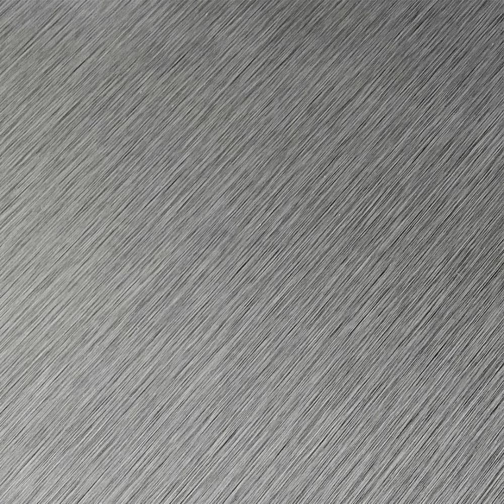 Desert Rain texture on 2B stainless, fine diagonal streaks of varying density in natural grey
