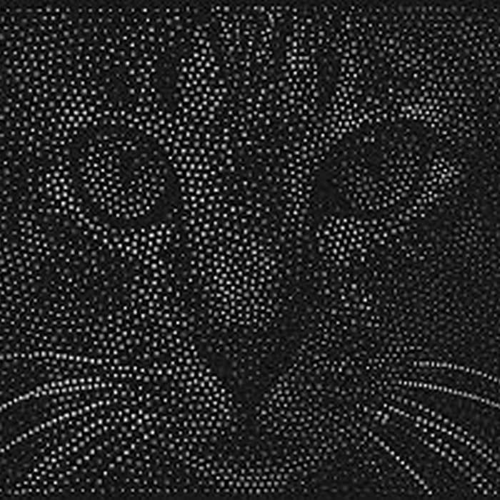 Obraz Perfora: perforated metal panel rendering a cat’s face in graded halftone holes