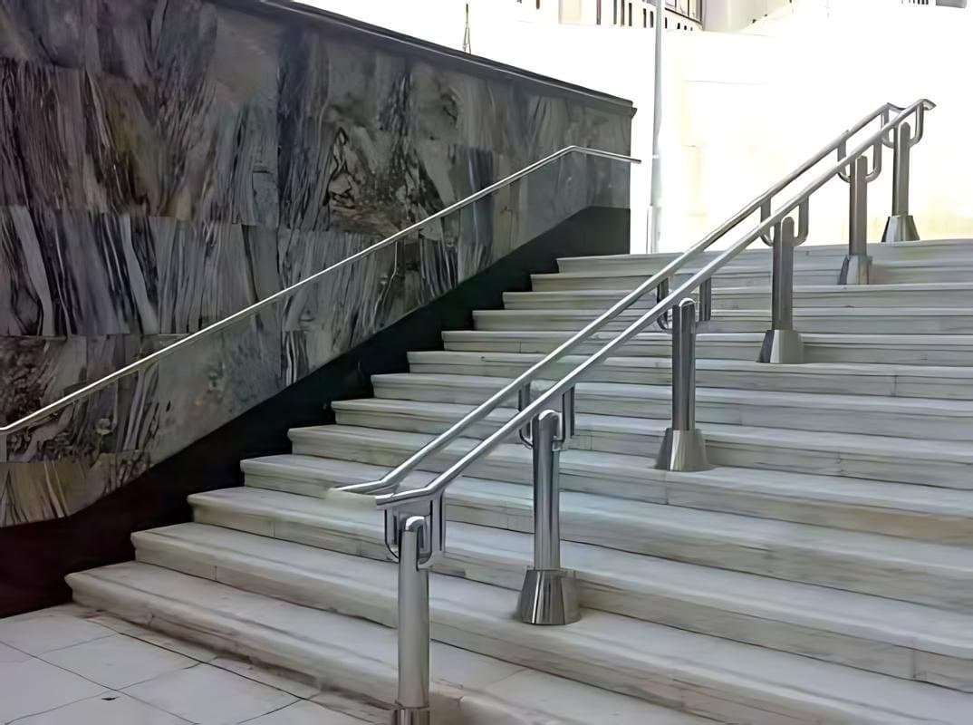 Stainless steel balustrade on an external marble stair, Saudi Arabia